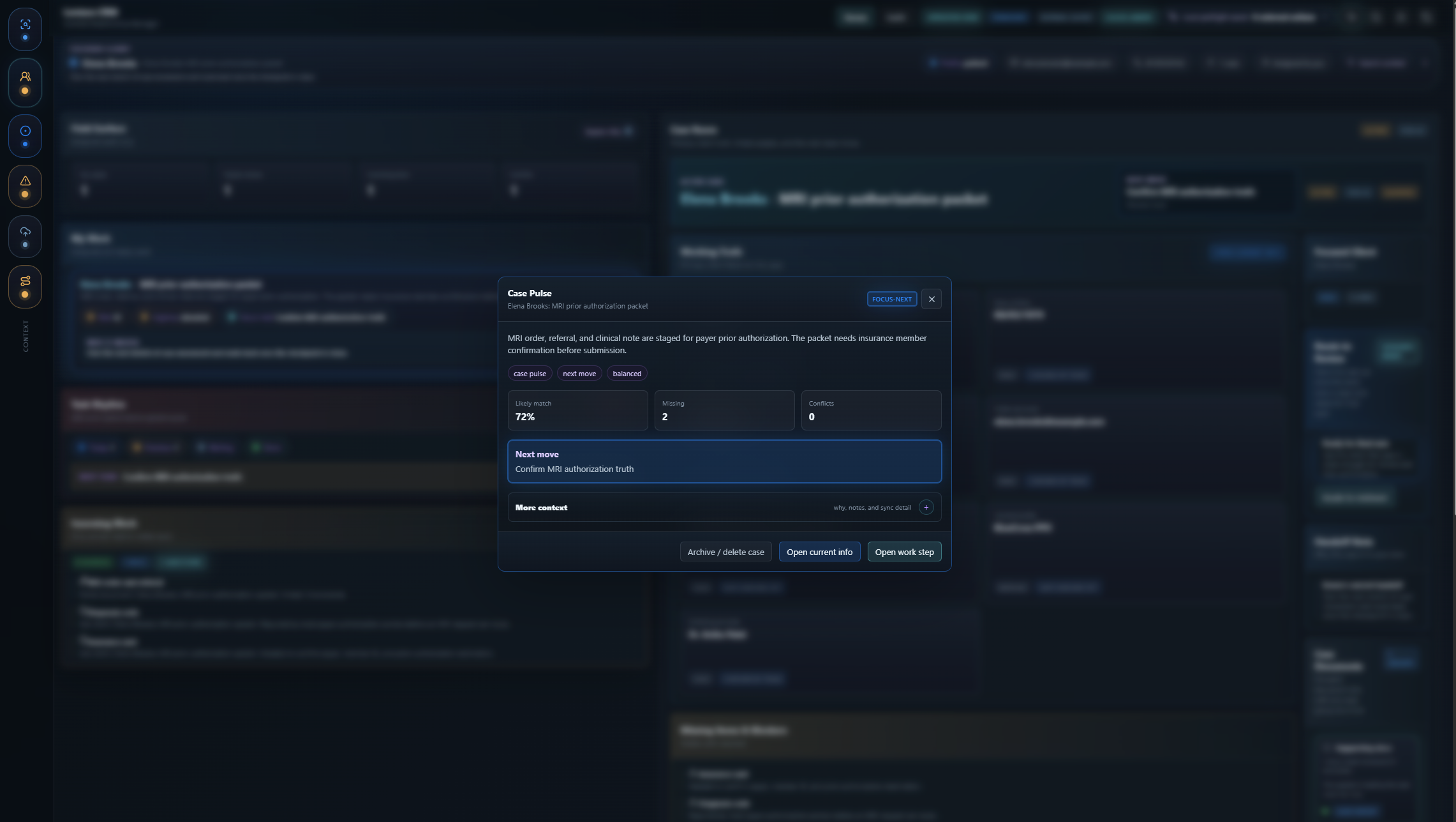 Lentara CRM Case Pulse action modal